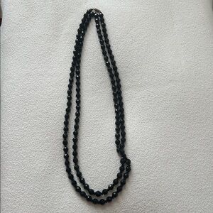 Vintage Long Black Beaded Necklace, 24”